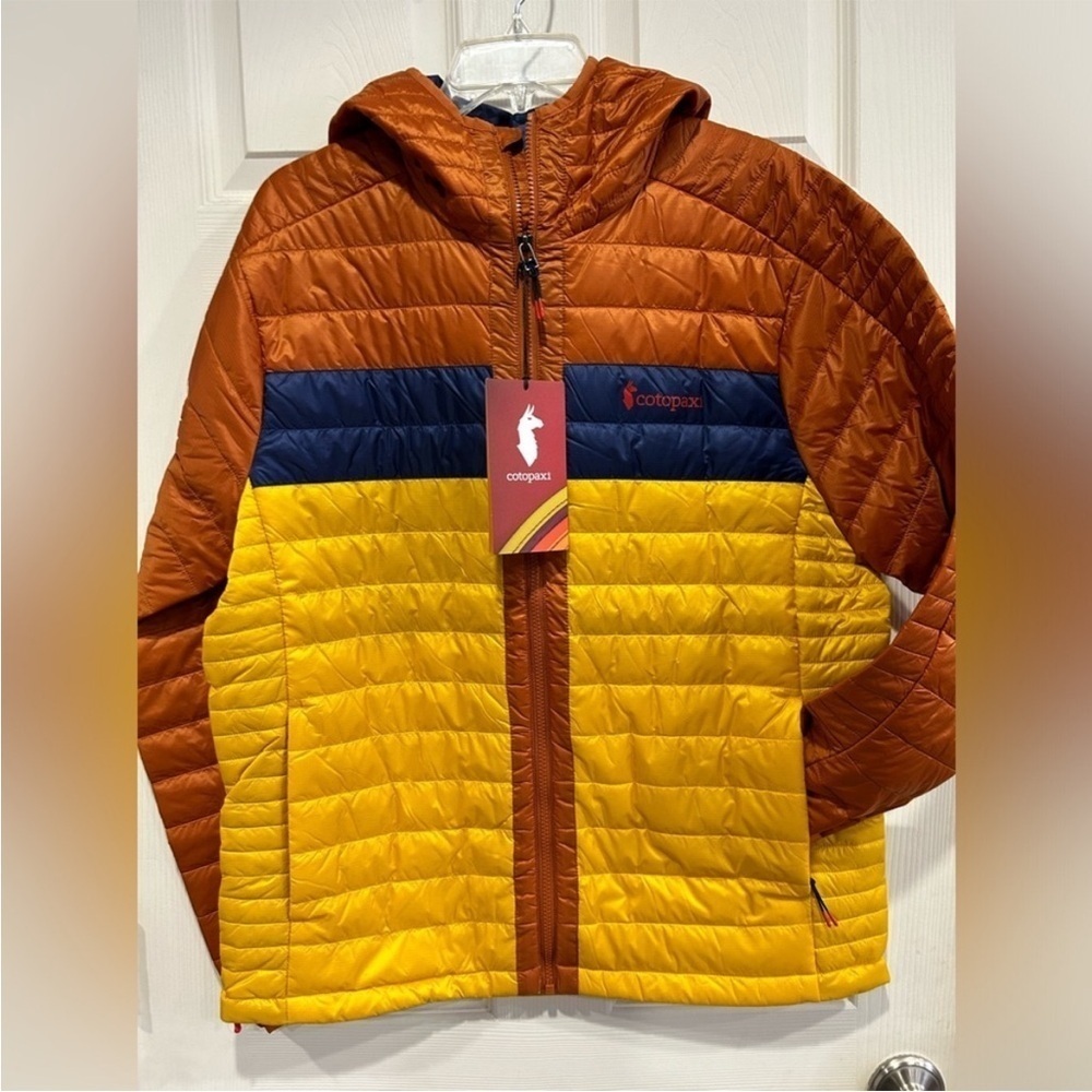 Cotopaxi Men's Small Capa Insulated Hooded Jacket Yellow Orange Mezcal NWT Puff
